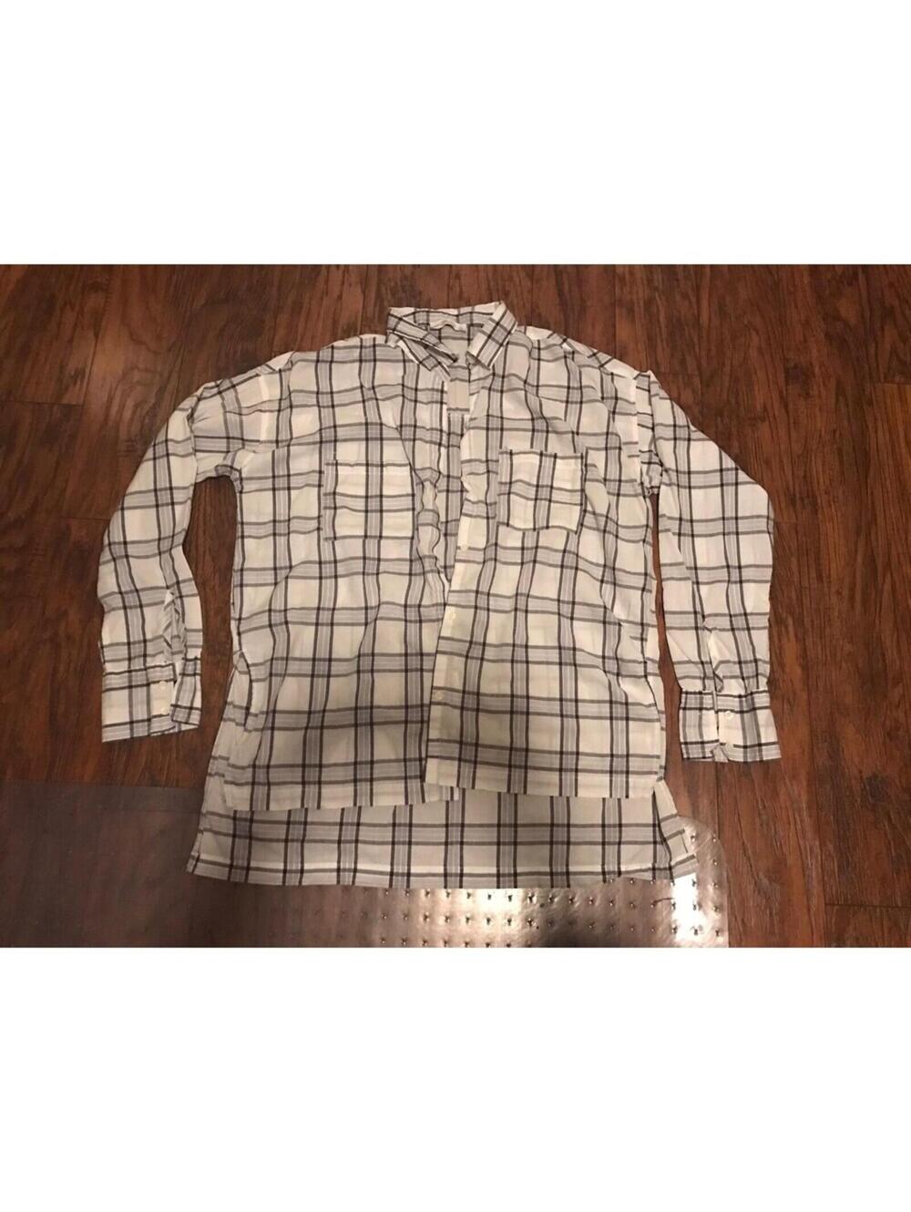 ABERCROMBIE & FITCH White & Gray Plaid Long Sleeve Cotton Tunic Shirt L LARGE